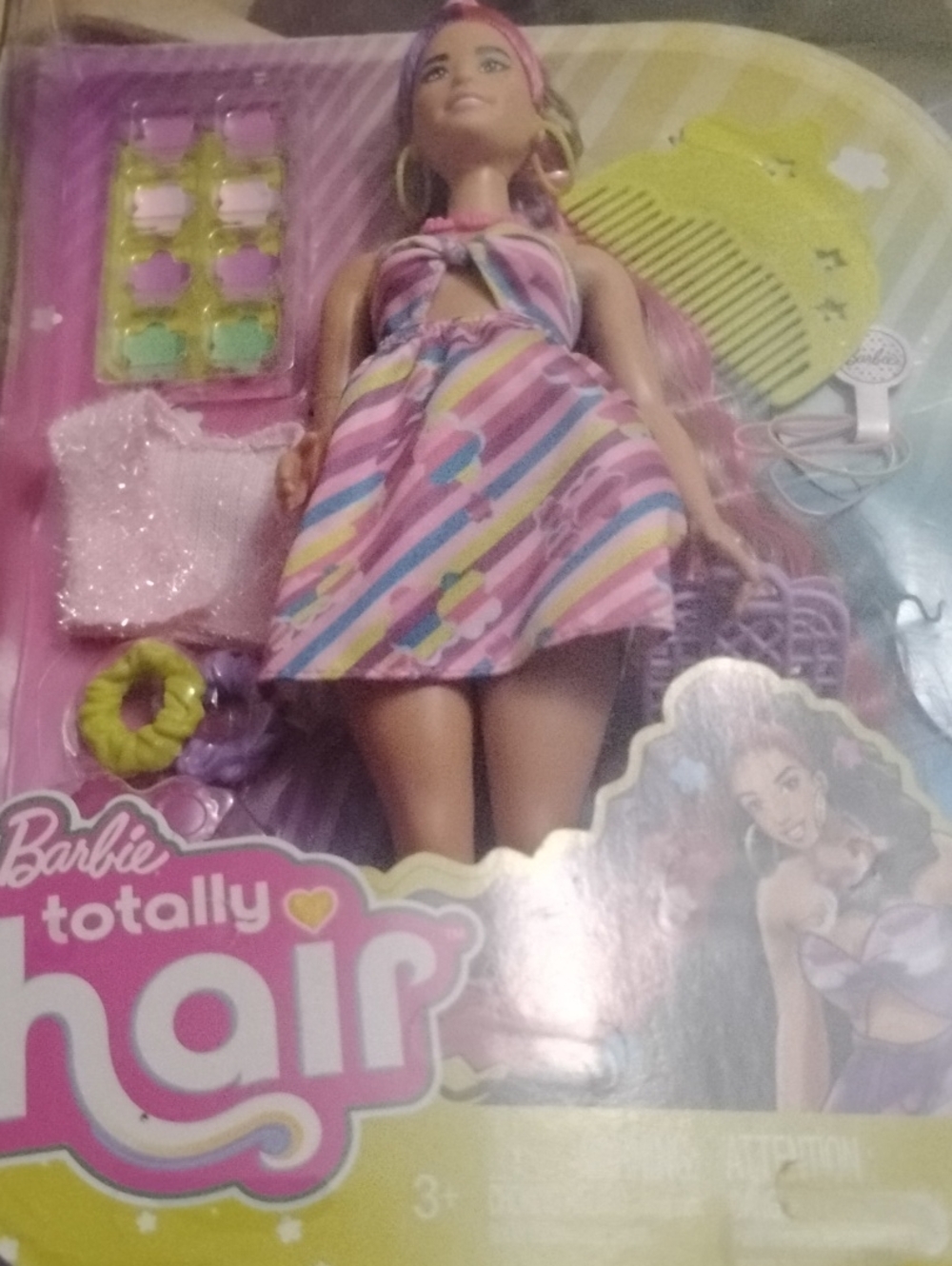 Barbie Pink Multi-Stripe Hair Play Doll with Accessories